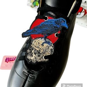 Raven skull shoe charm patch for roller skates and boots    Gothic shoe charms